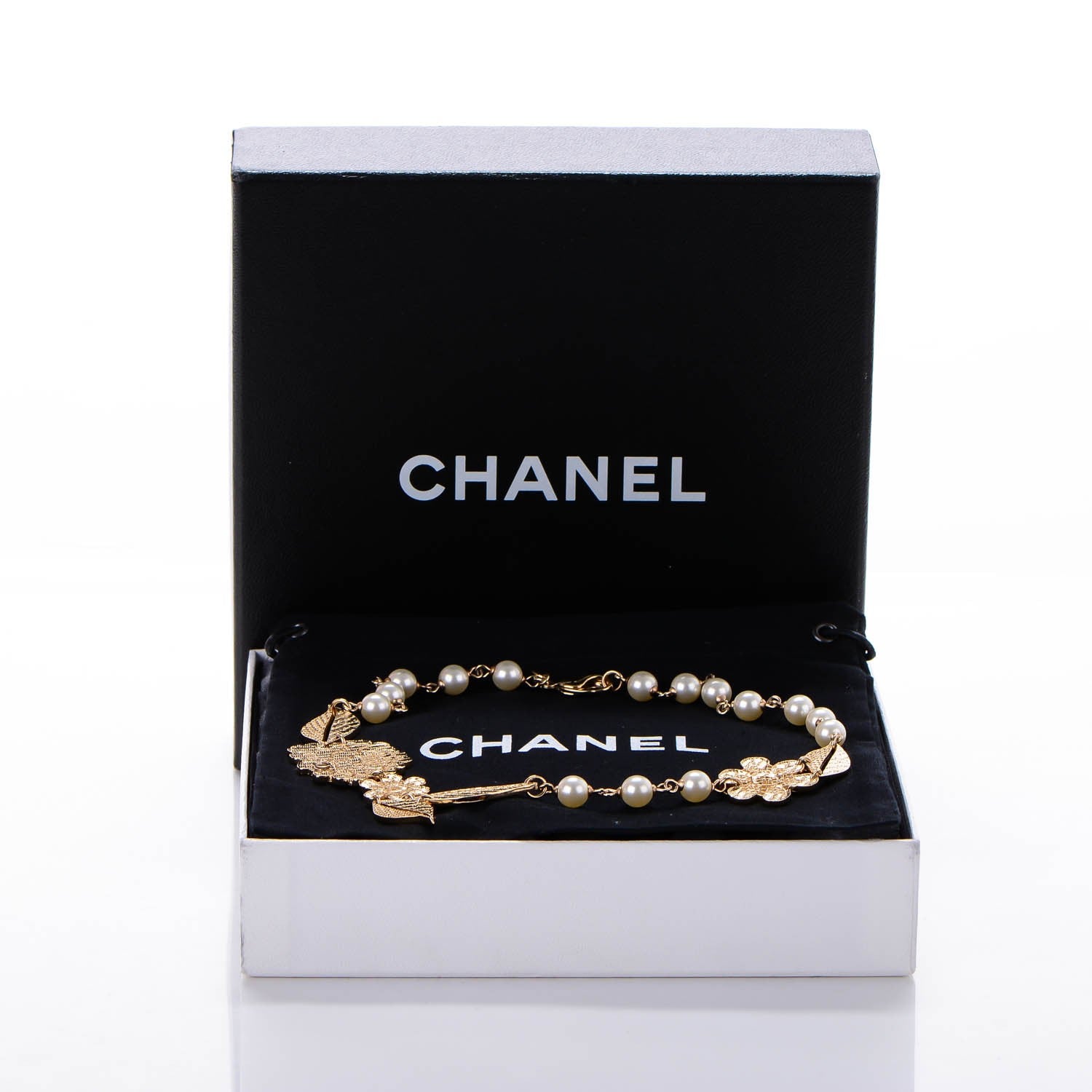 Chanel Pearl Camellia Necklace Gold 7 of 7