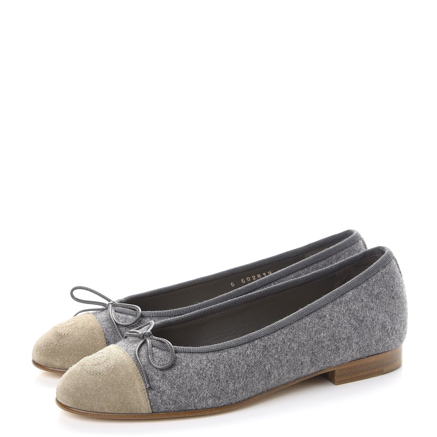 Felt Suede Cap Toe CC Ballerina Flats 35 Grey Beige