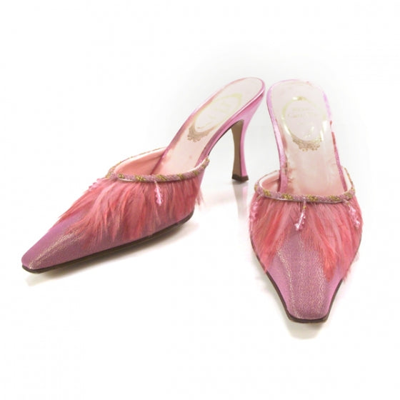 RENECAOVILLABeadedFeatherSlides9.5MetallicPink