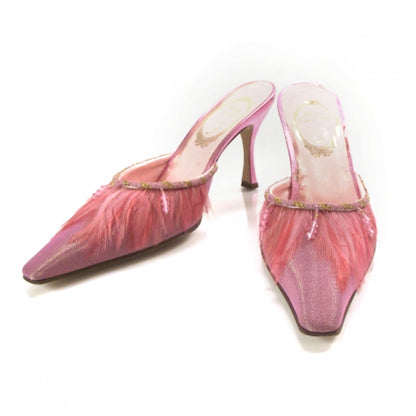 FASHIONPHILE RENECAOVILLABeadedFeatherSlides9.5MetallicPink 1 of 7