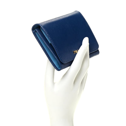Prada Vitello Move Bi-Color Tri-Fold Compact Wallet Bluette Astrale 2 of 6
