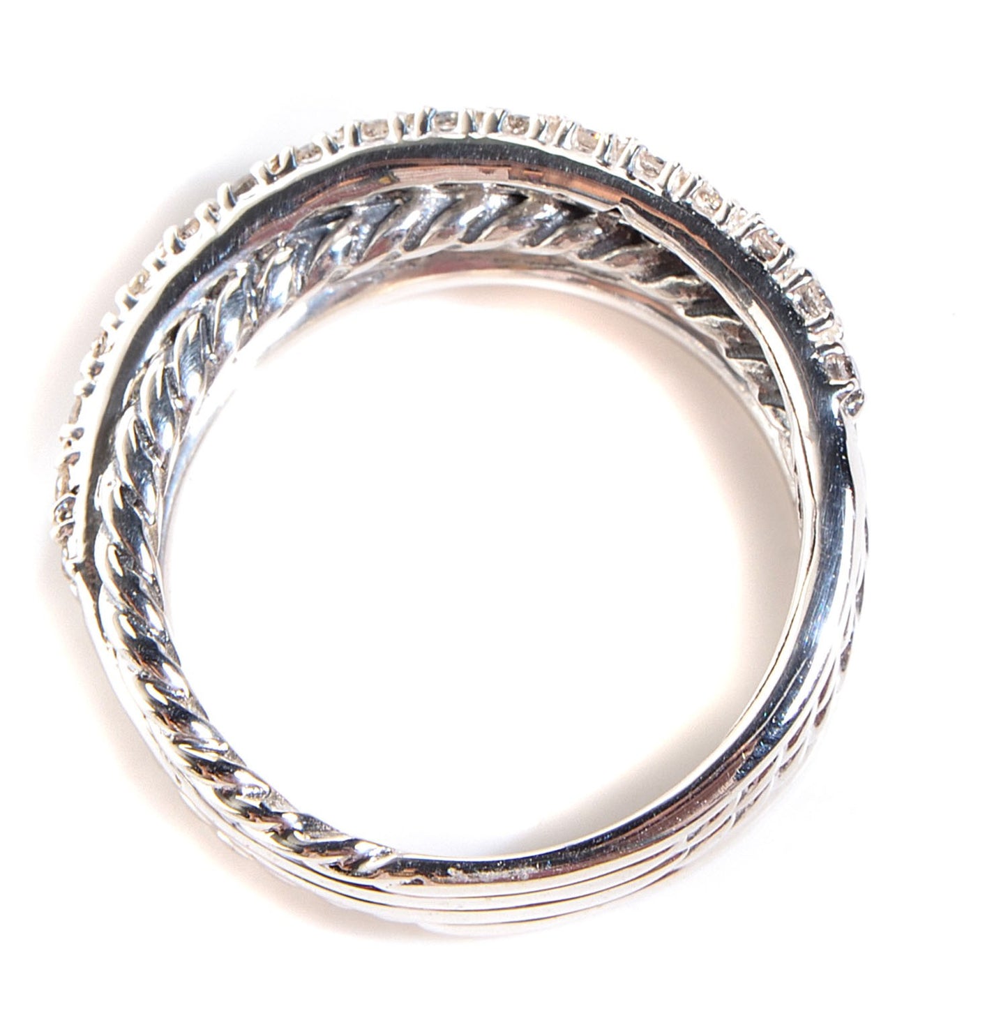 Sterling Silver Pave Diamond Crossover Ring 5