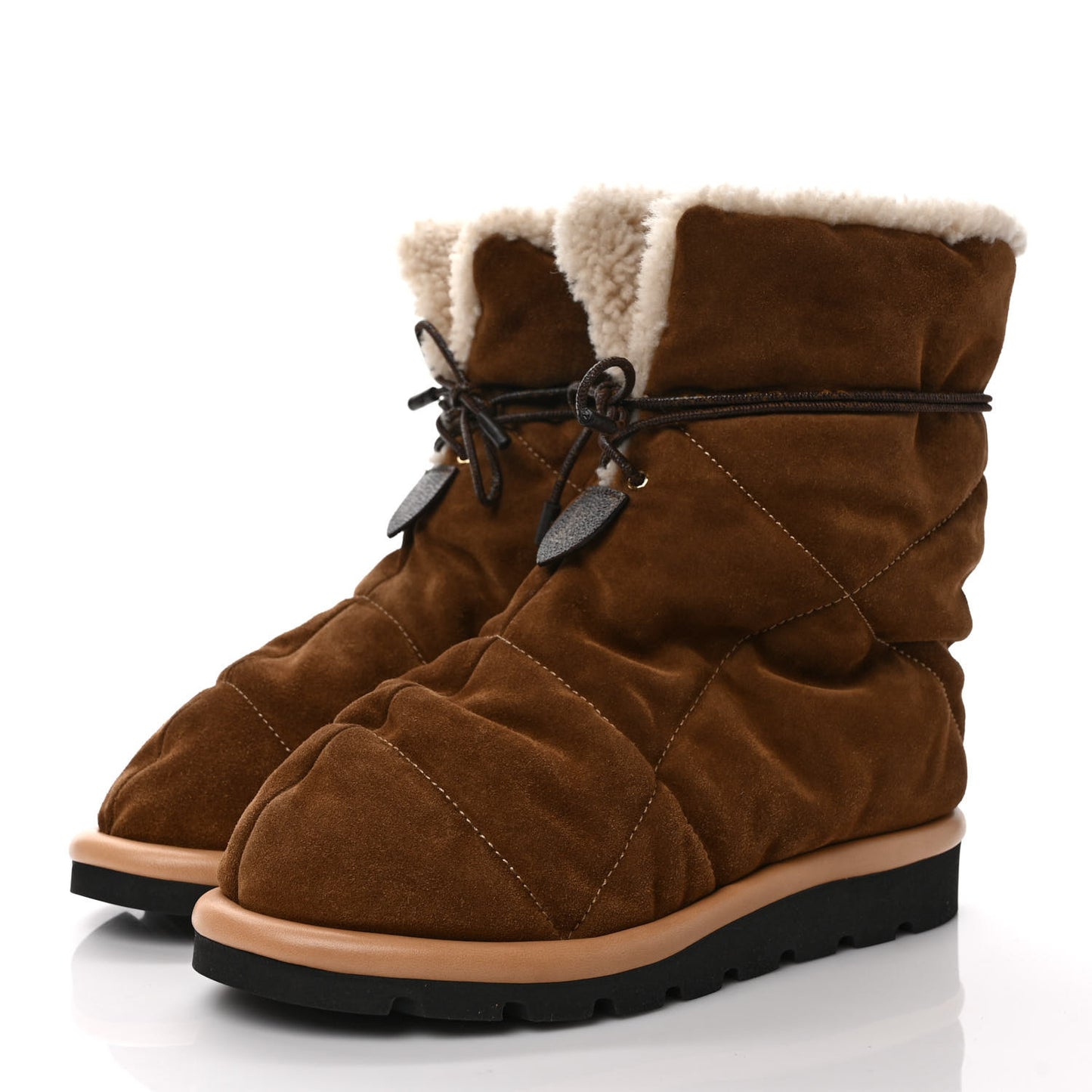 Shearling Suede Monogram Pillow Comfort Ankle Boot 37 Beige