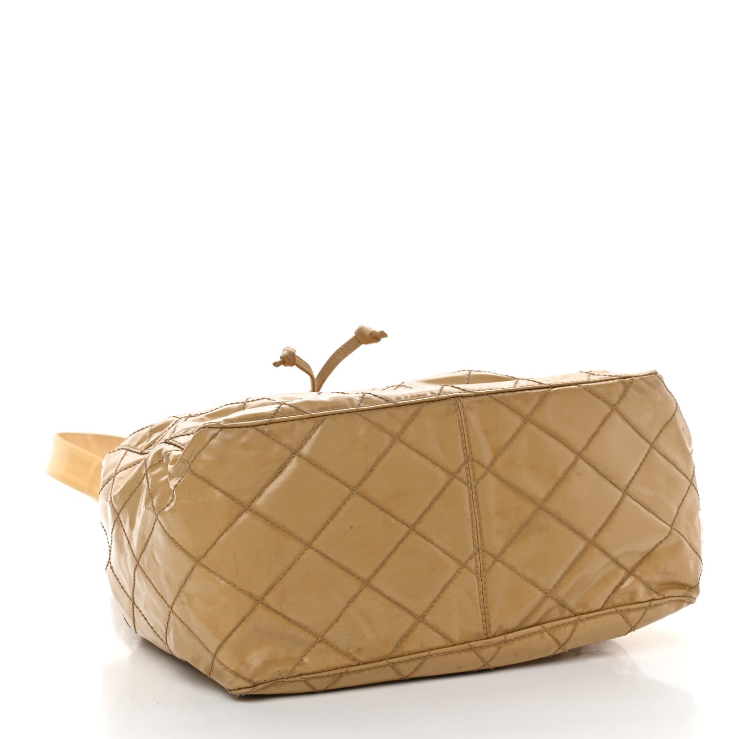 Vinyl Quilted Drawstring Shoulder Bag Beige
