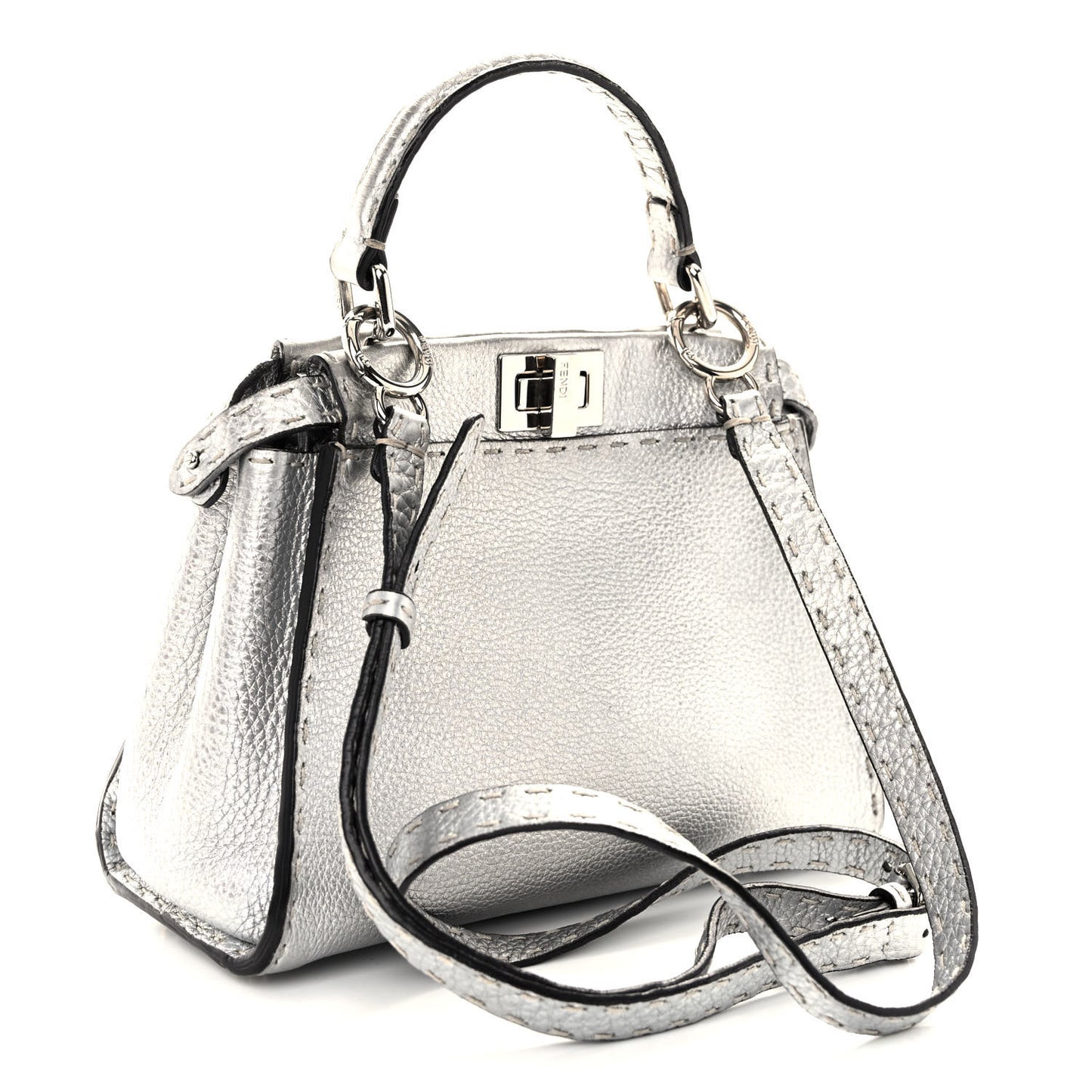 Cuoio Romano Lux Selleria Mini Peekaboo Iconic Satchel Argento