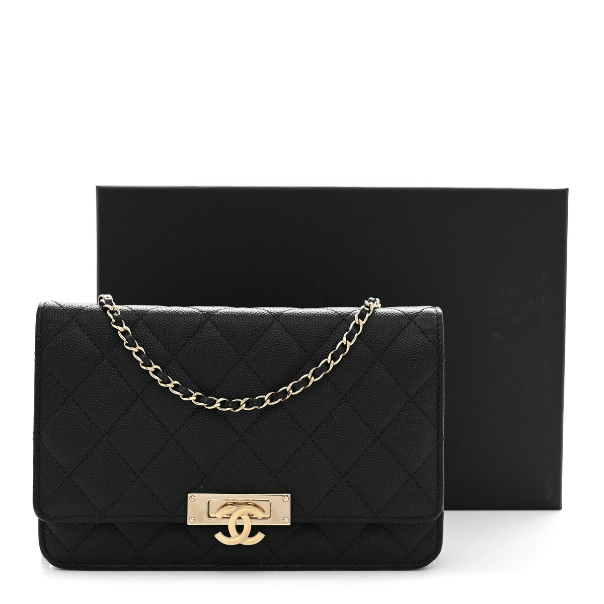 Caviar Quilted Golden Class Wallet On Chain WOC Black