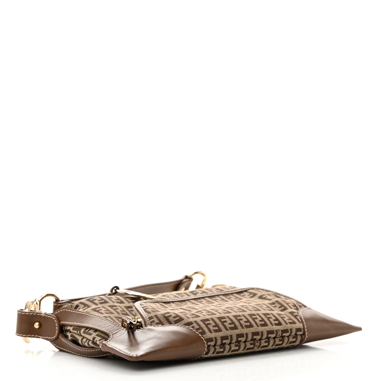 Fendi Zucchino Cuoio Small Chef Pocket Shoulder Bag Mogano Panna Fango 4 of 12