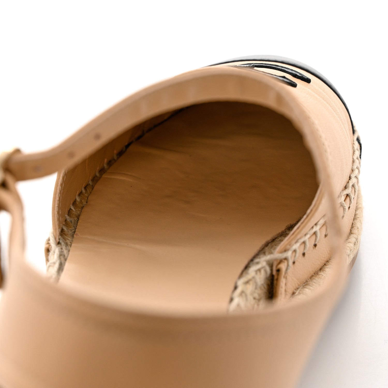 Chanel Lambskin Cap Toe CC Espadrille Sandals 38 Beige Black 9 of 10
