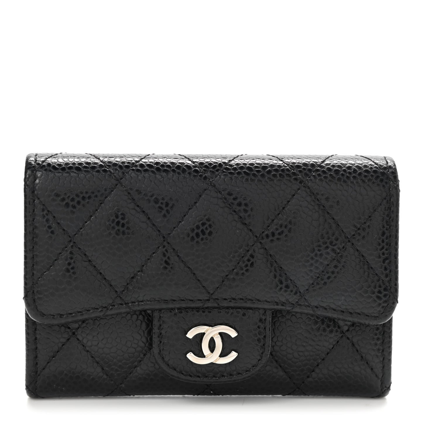 Caviar Quilted Flap Card Holder Black