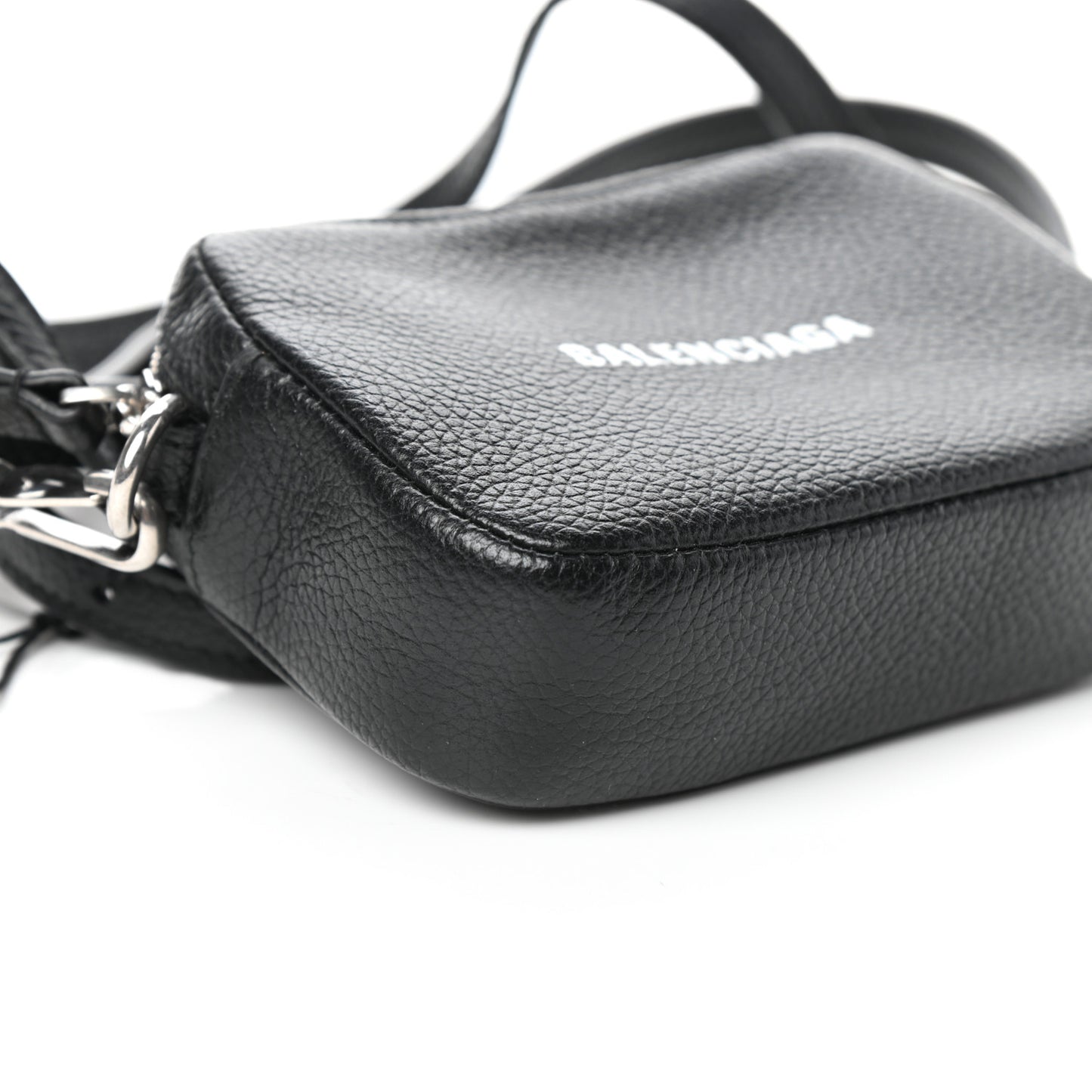 Grained Calfskin Logo Mini Cash Crossbody Pouch Black White