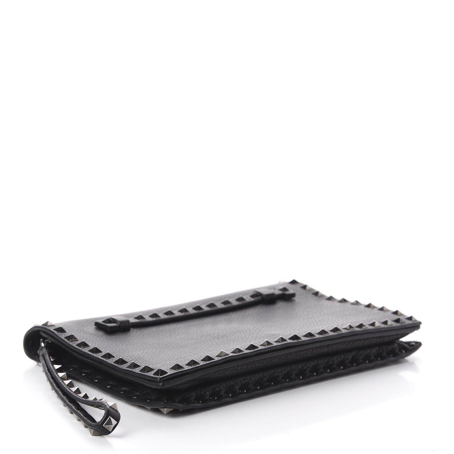 Pebbled Calfskin Rockstud Wristlet Clutch Black