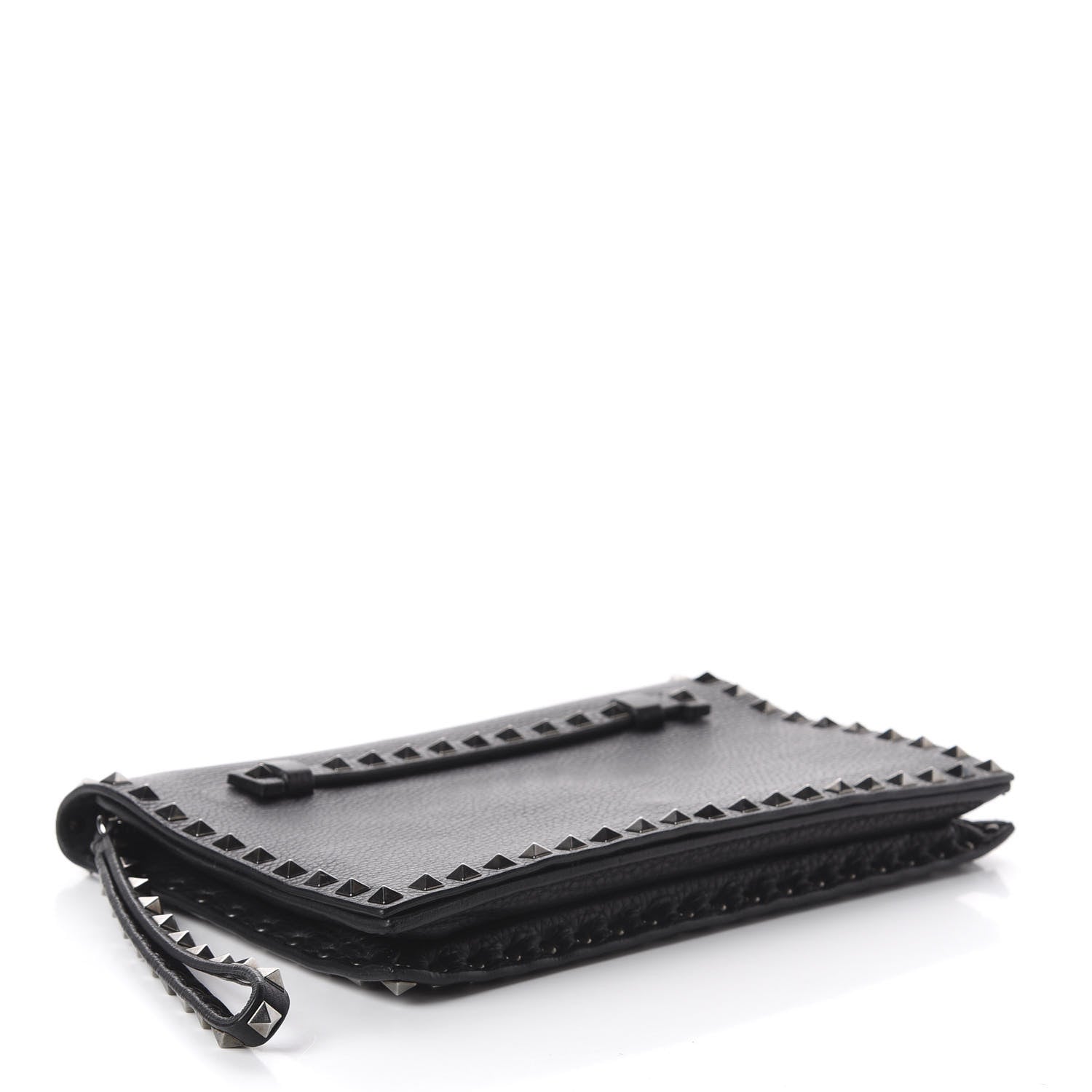 Valentino Garavani Pebbled Calfskin Rockstud Wristlet Clutch Black 3 of 10