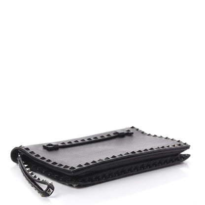 Valentino Garavani Pebbled Calfskin Rockstud Wristlet Clutch Black 3 of 10