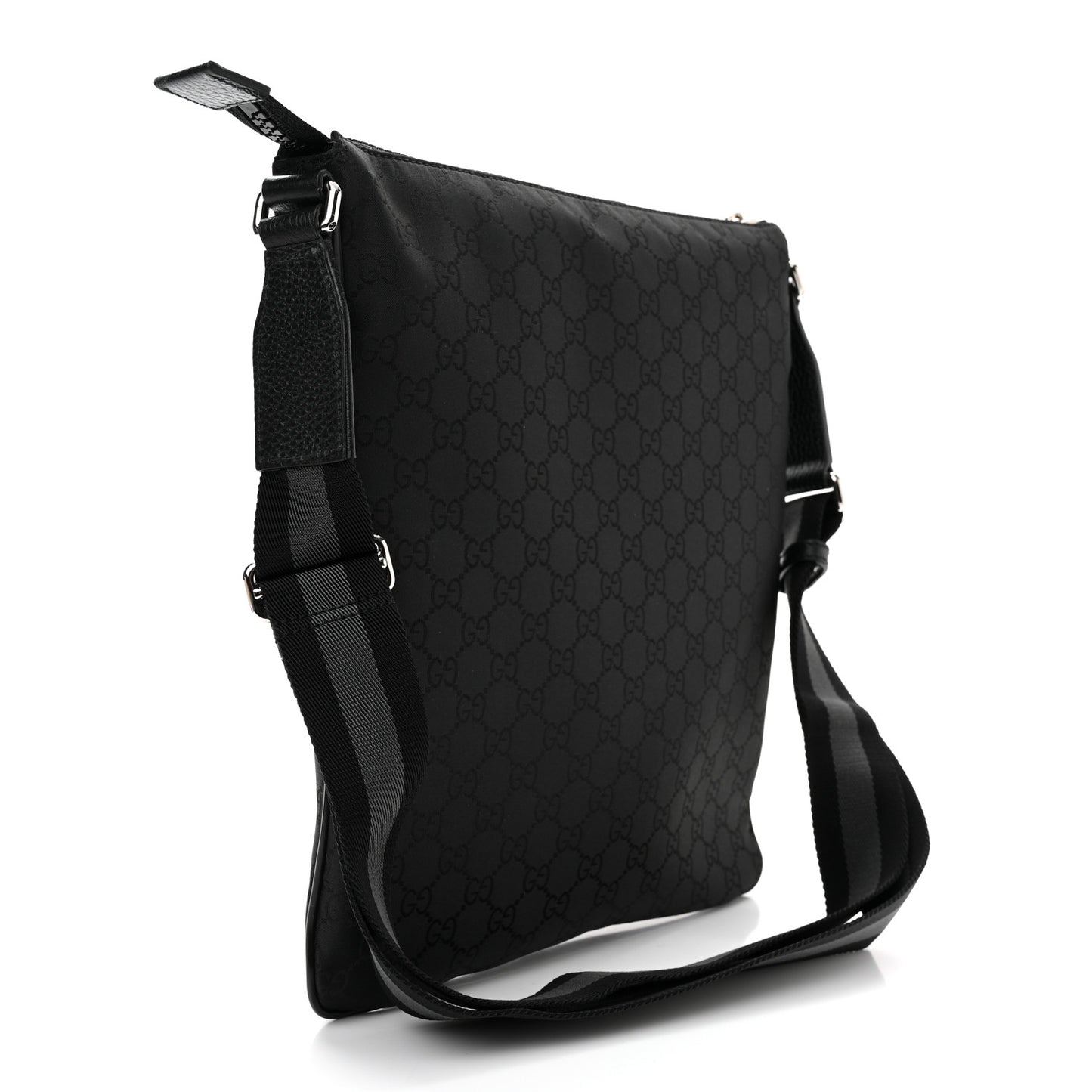 Nylon Monogram Medium Flat Messenger Bag Black