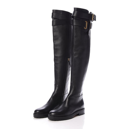 Valentino Garavani Calfskin Knee High Buckle Boots 36 Black 3 of 6
