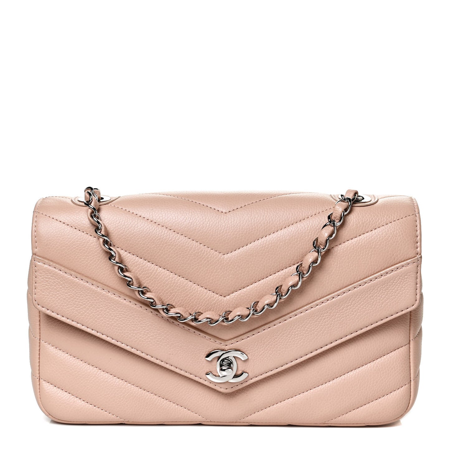 Caviar Chevron Quilted Single Flap Light Pink