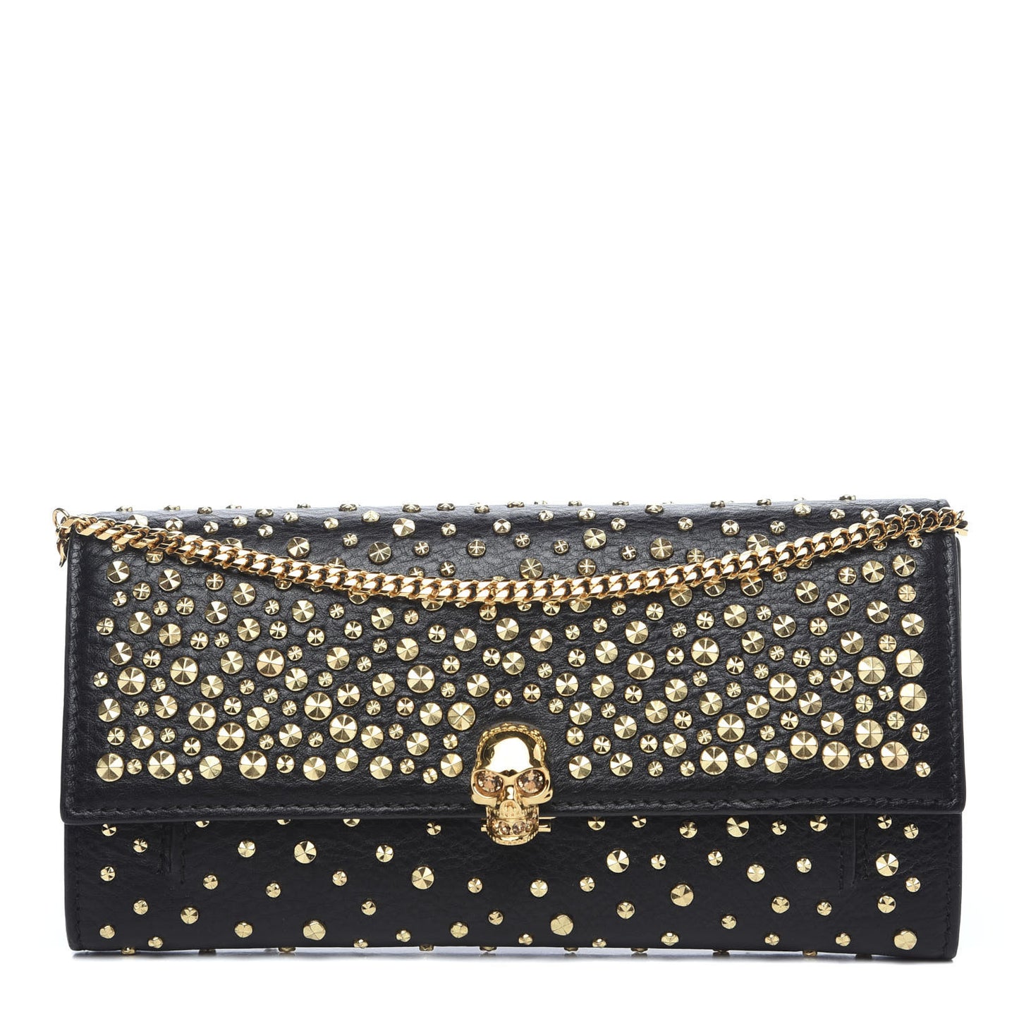 Calfskin Studded Skull Wallet on Chain Black