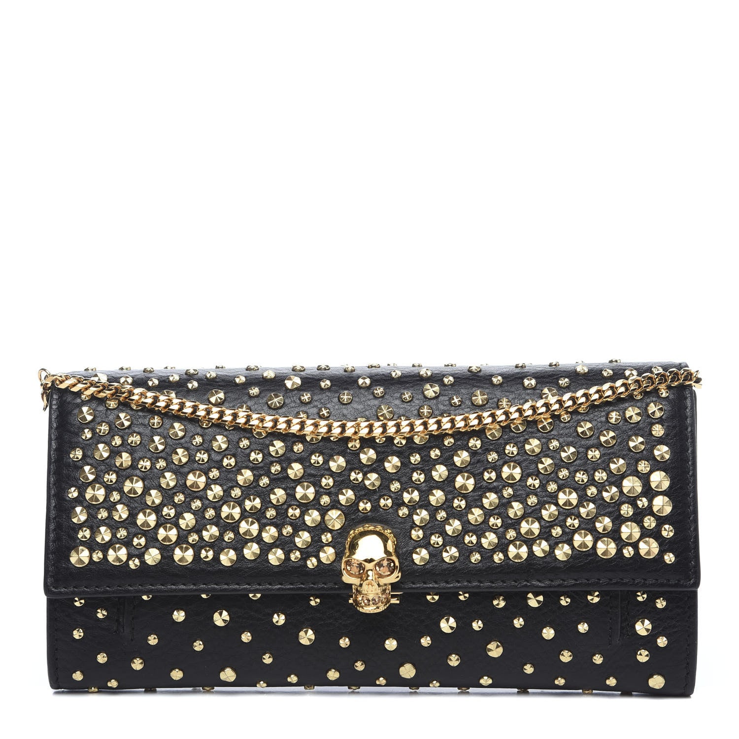 Alexander McQueen Calfskin Studded Skull Wallet on Chain Black 1 of 11