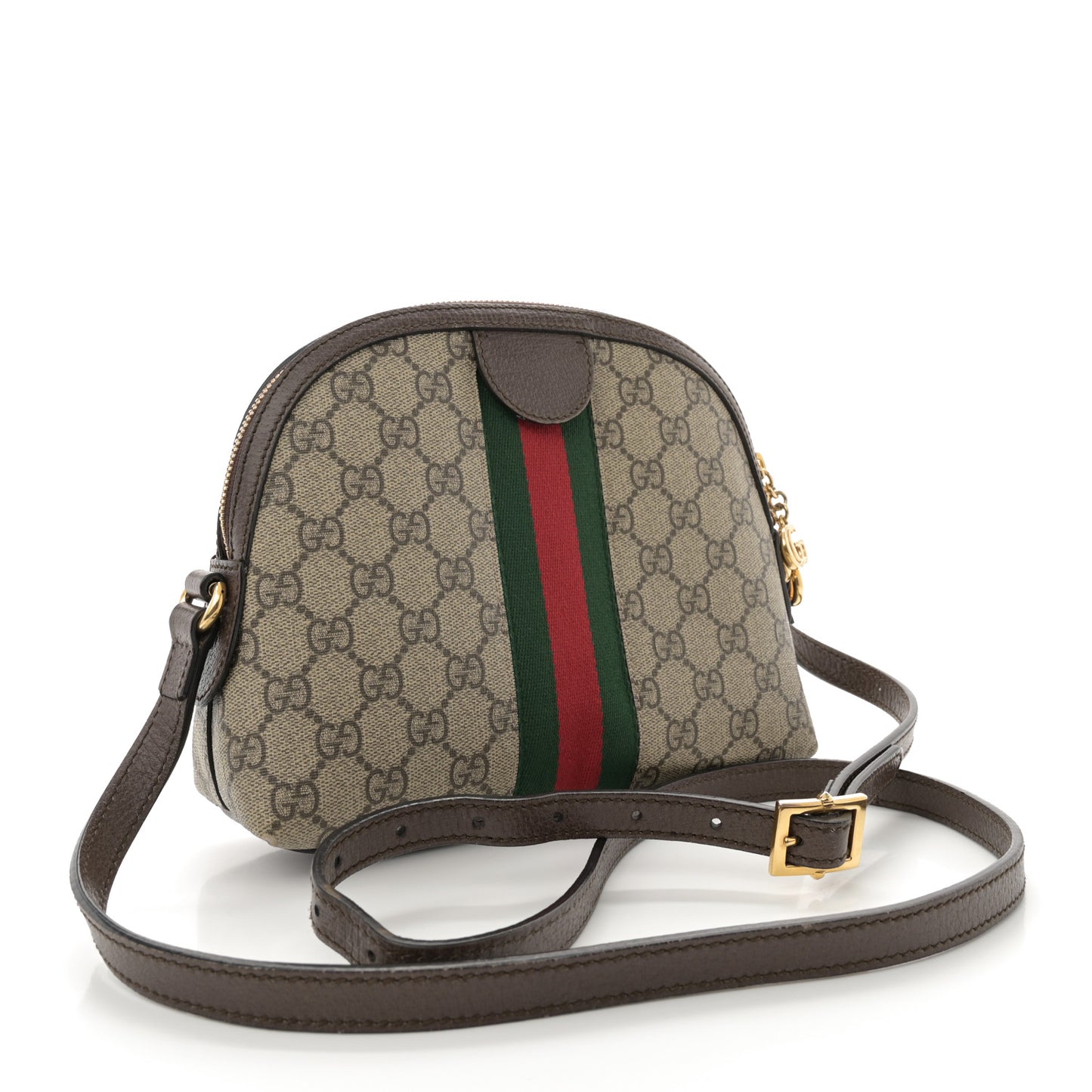 GG Supreme Monogram Textured Dollar Calfskin Web Small Ophidia Dome Shoulder Bag Beige Ebony New Acero