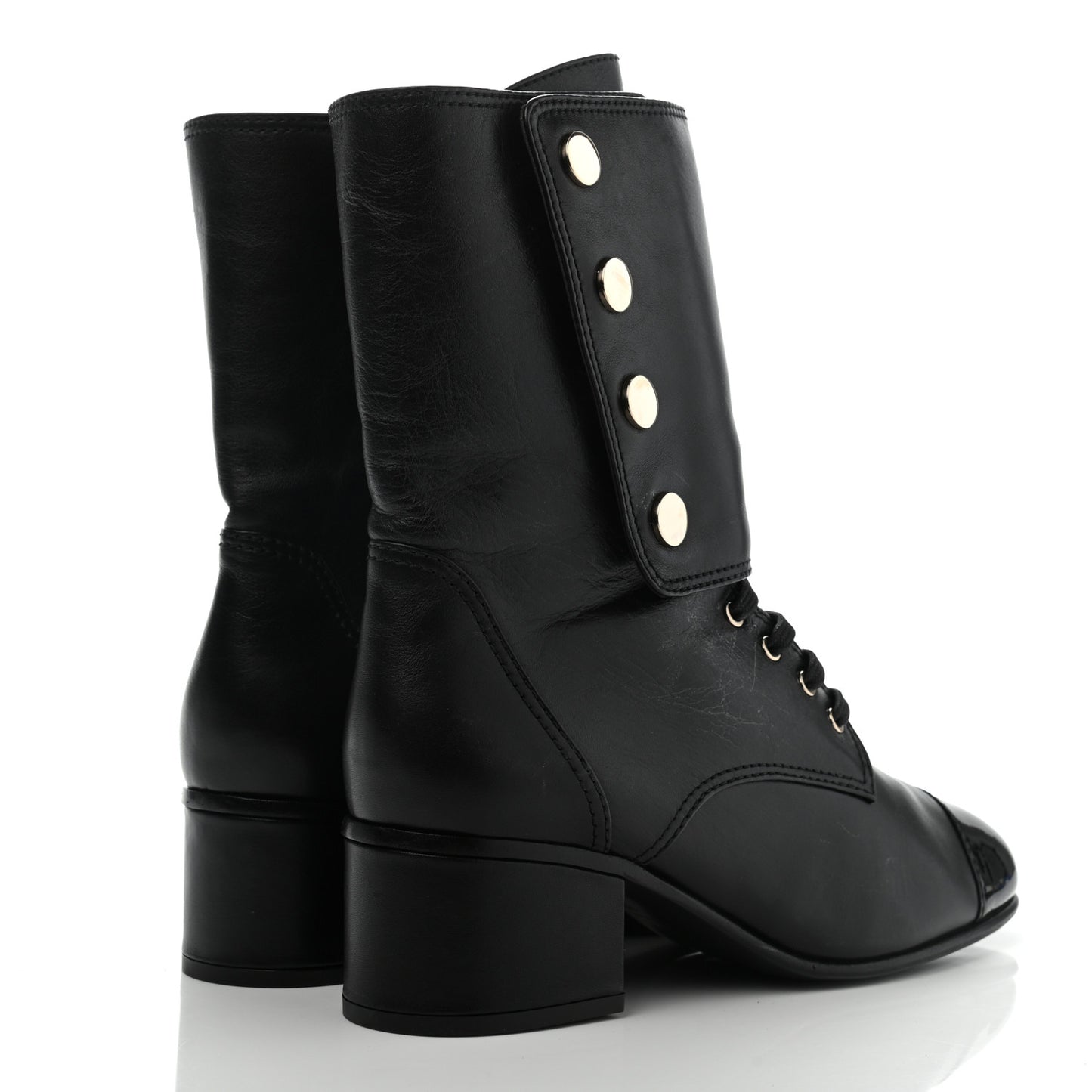 Calfskin Patent Cap Toe CC Lace Up Boots 40 Black