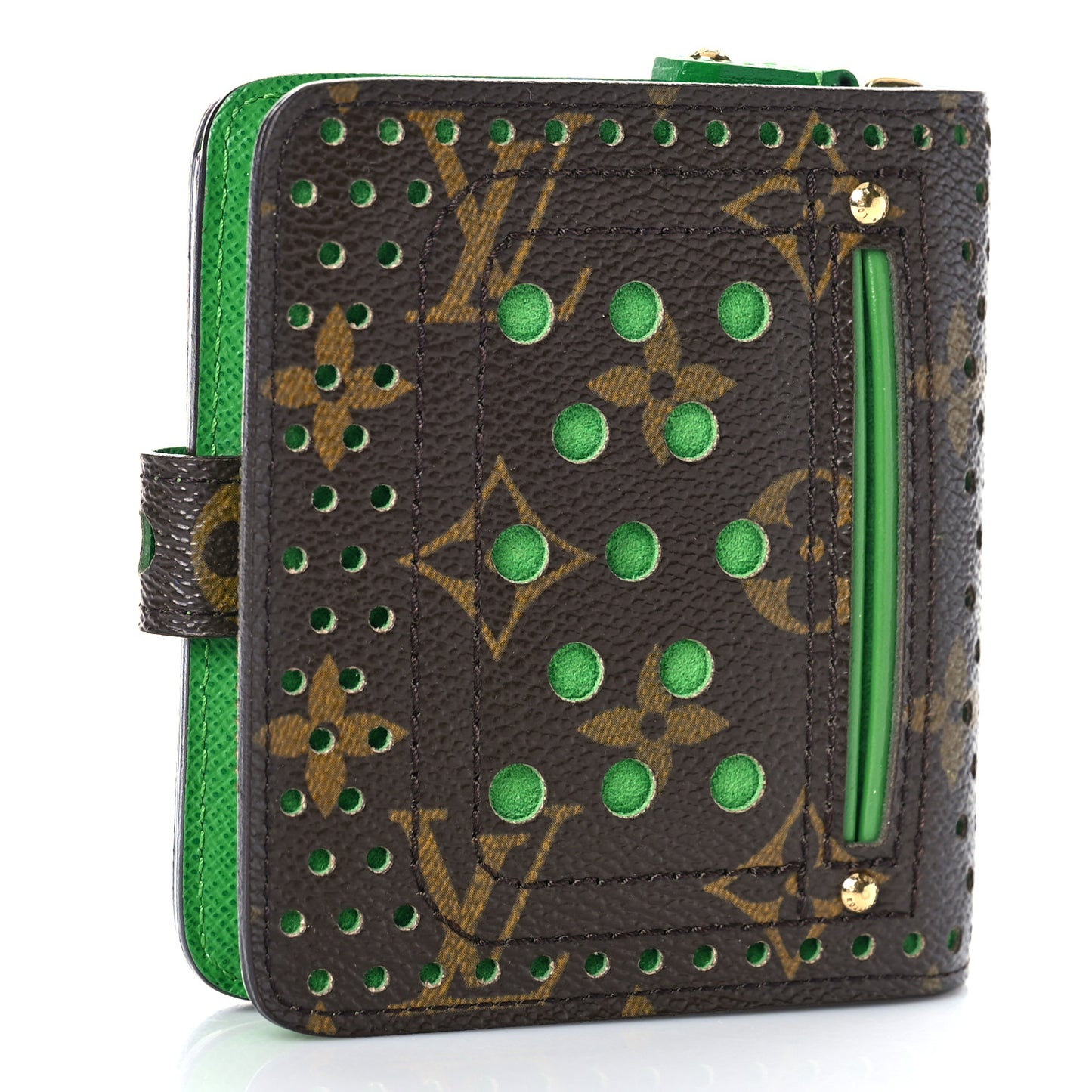 Monogram Perforated Compact Zipped Wallet Green