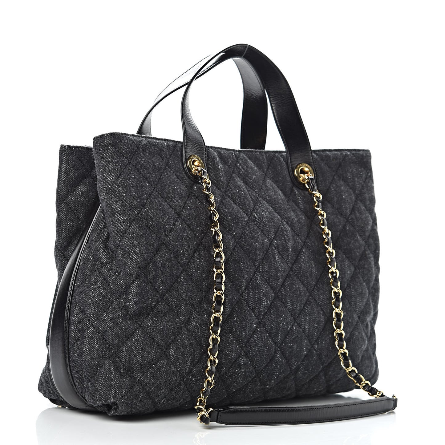Denim Calfskin Quilted Tote Black