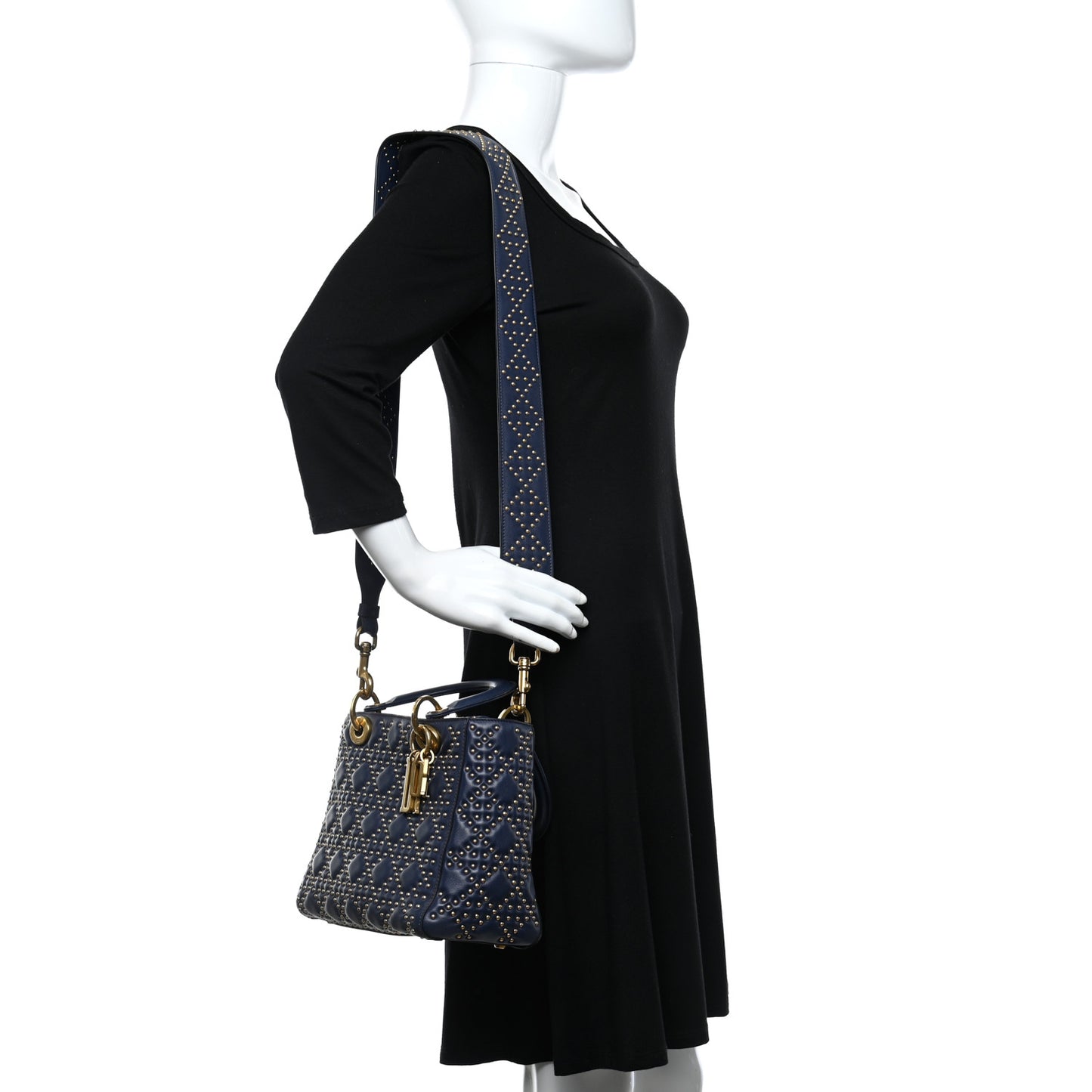 Calfskin Cannage Studded Medium Supple Lady Dior Navy