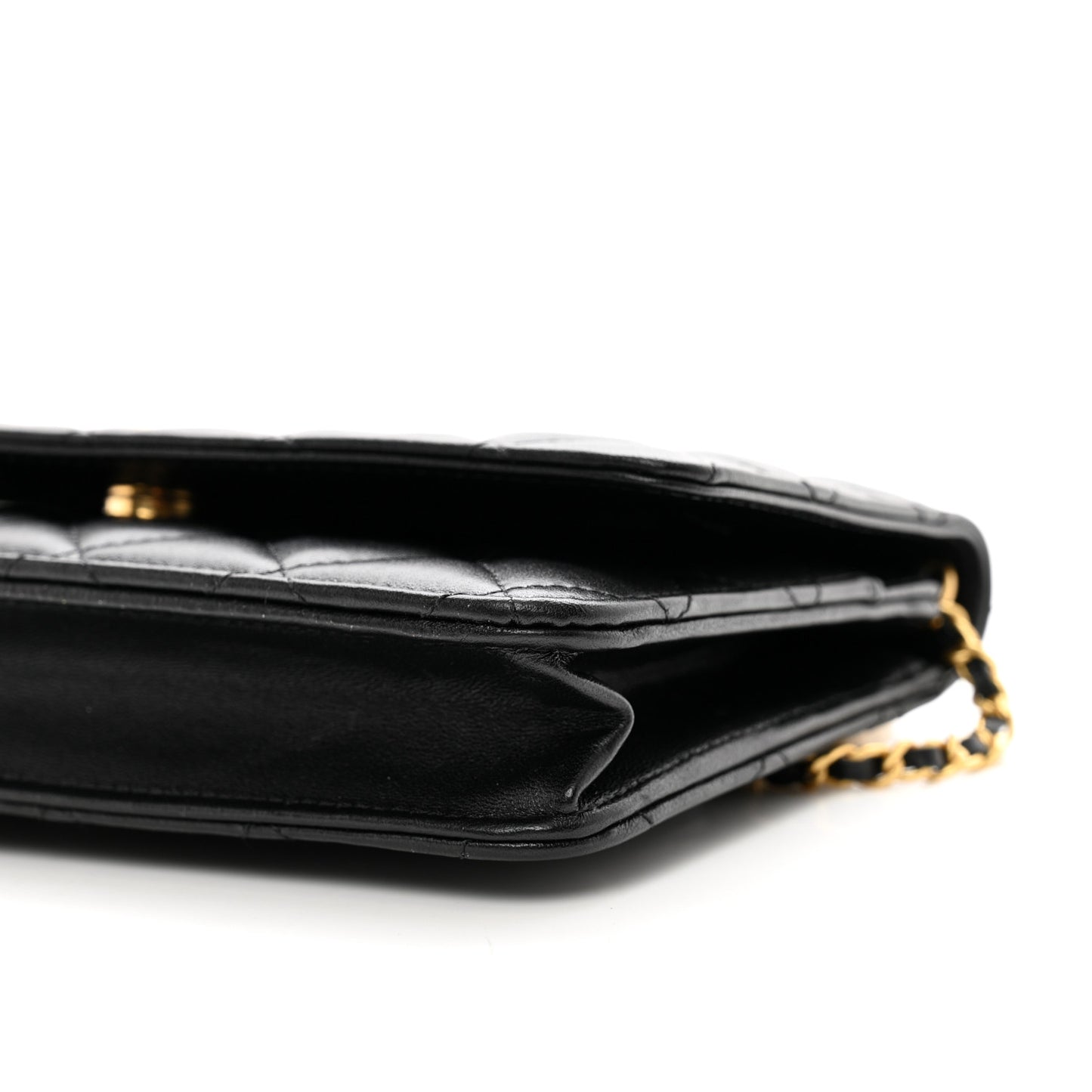 Lambskin Resin Quilted Coco Hearts Wallet On Chain WOC Black