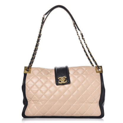 Chanel Lambskin Quilted Elegant CC Shopping Tote Beige Black 1 of 19