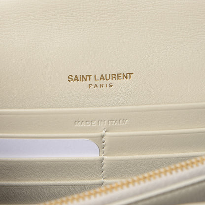Saint Laurent Patent Calfskin Matelasse Monogram Vicky Chain Wallet Off White 6 of 8