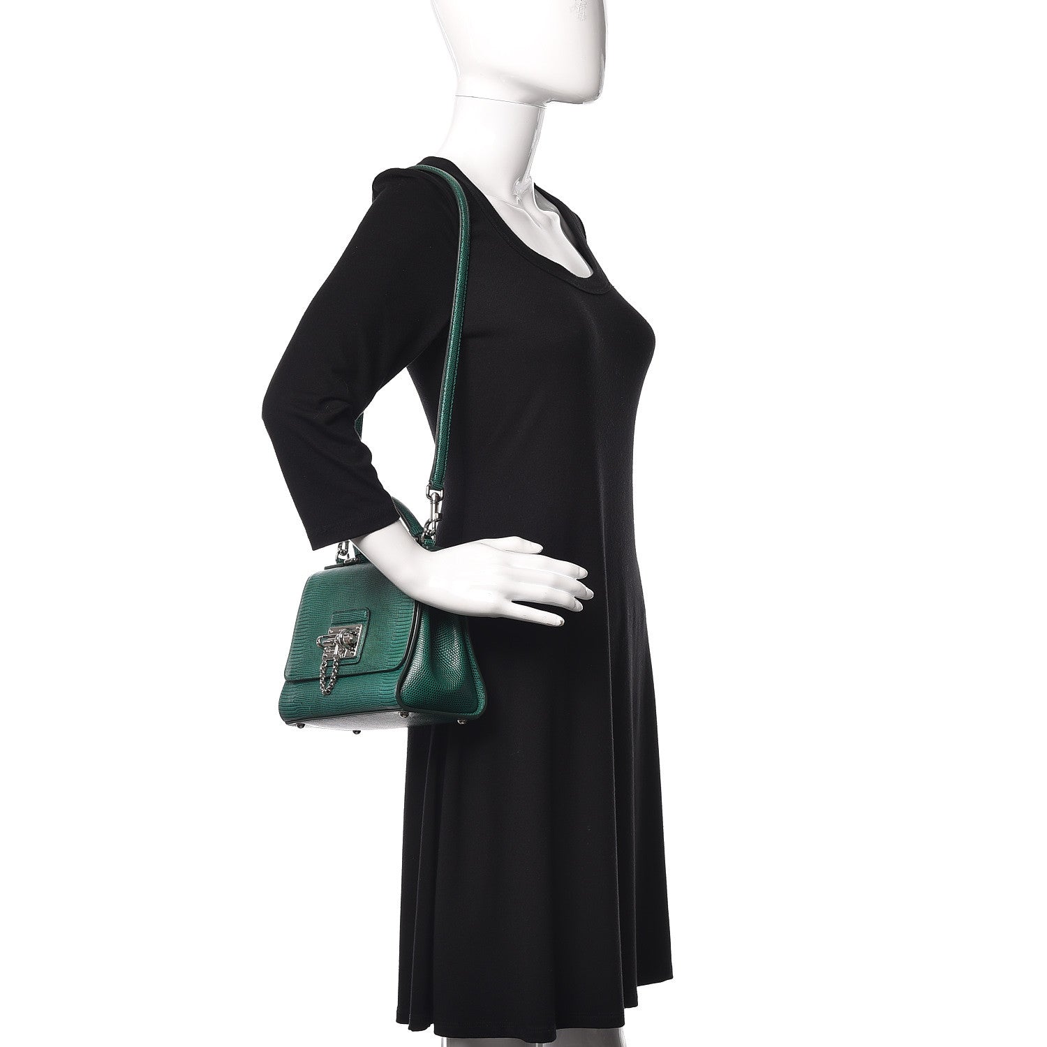 Dolce & Gabbana Lizard Calfskin Embossed Small Monica Top Handle Bag Green 2 of 13