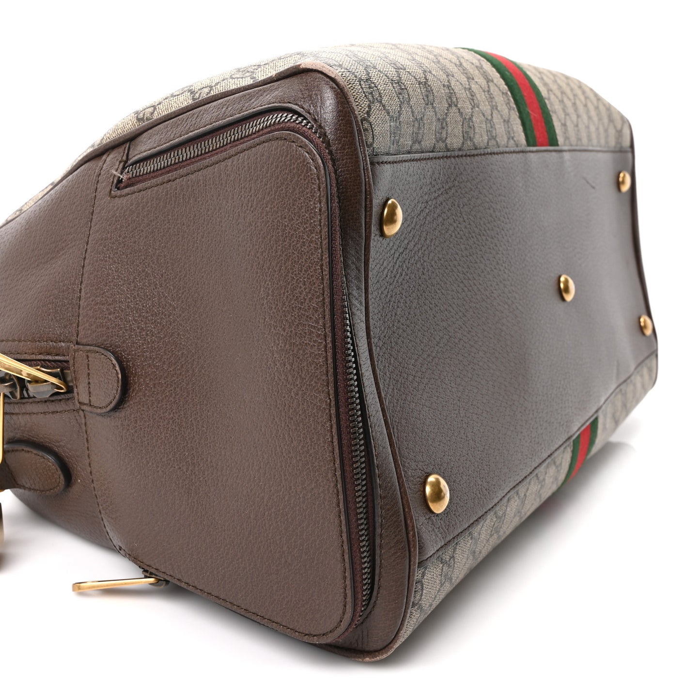GG Supreme Monogram Textured Dollar Calfskin Web Large Savoy Bowling Bag Beige Ebony New Acero