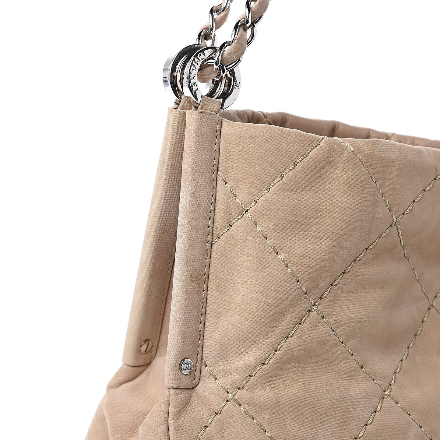 Iridescent Calfskin Small Sea Hit Tote Beige