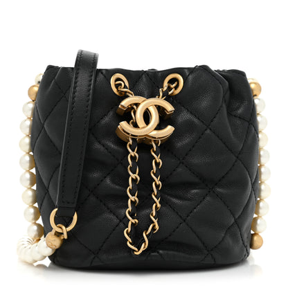 Chanel Calfskin Quilted Pearl Mini About Pearls Drawstring Bucket Bag Black 1 of 9