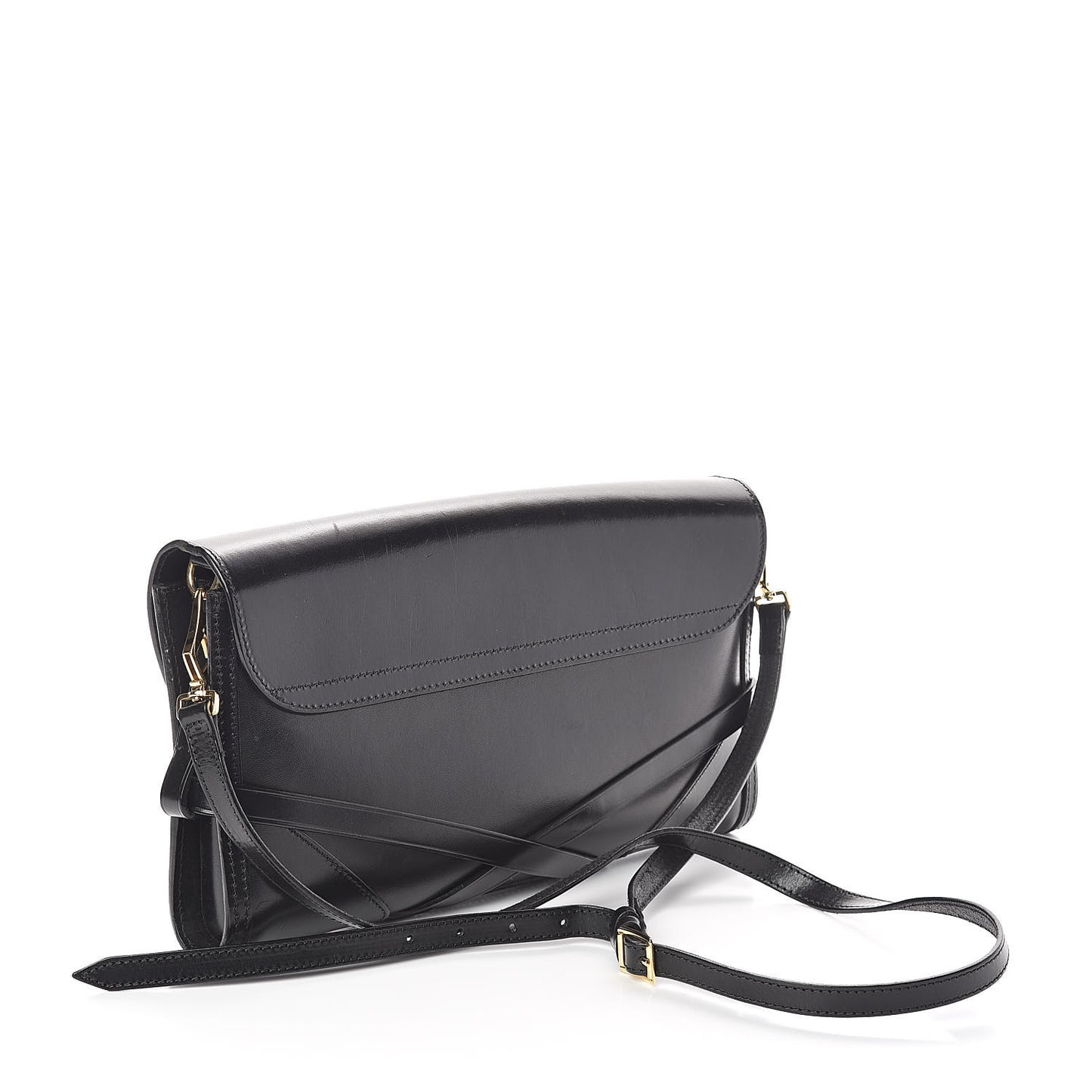 Polished Bridle Calfskin Katherine Crossbody Clutch Black