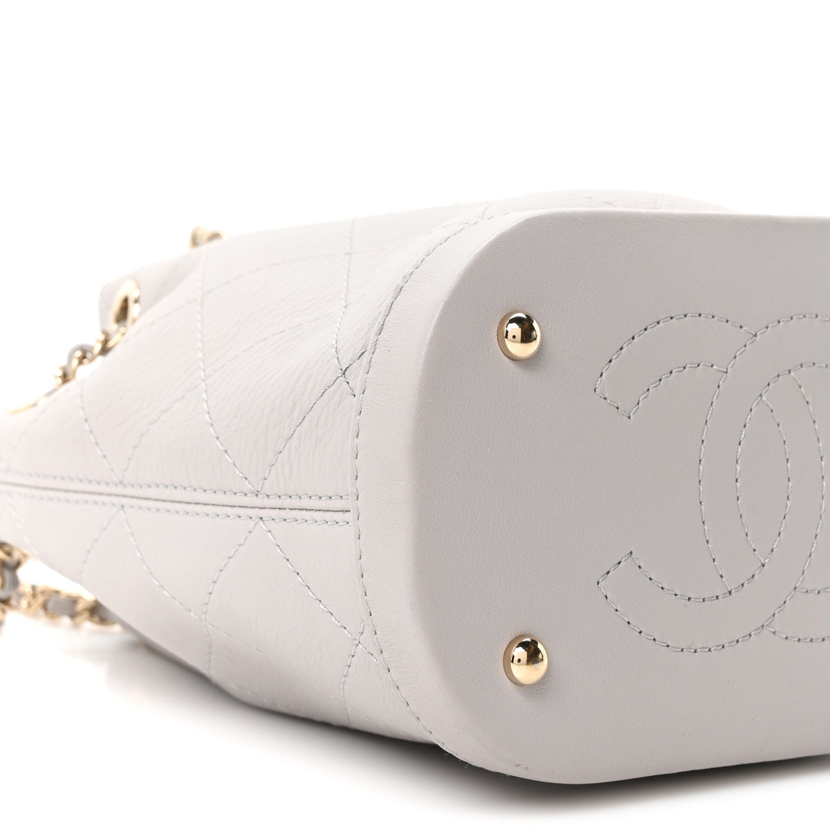 Goatskin Stitched Chain Bucket Bag Light Grey