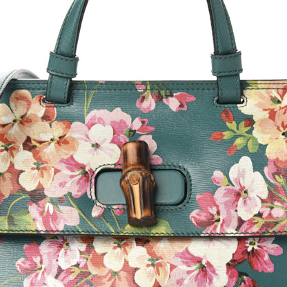 Gucci Shangai Calfskin Blooms Print Small Bamboo Daily Top Handle Bag Clear Bright Emerald Multicolor 12 of 12