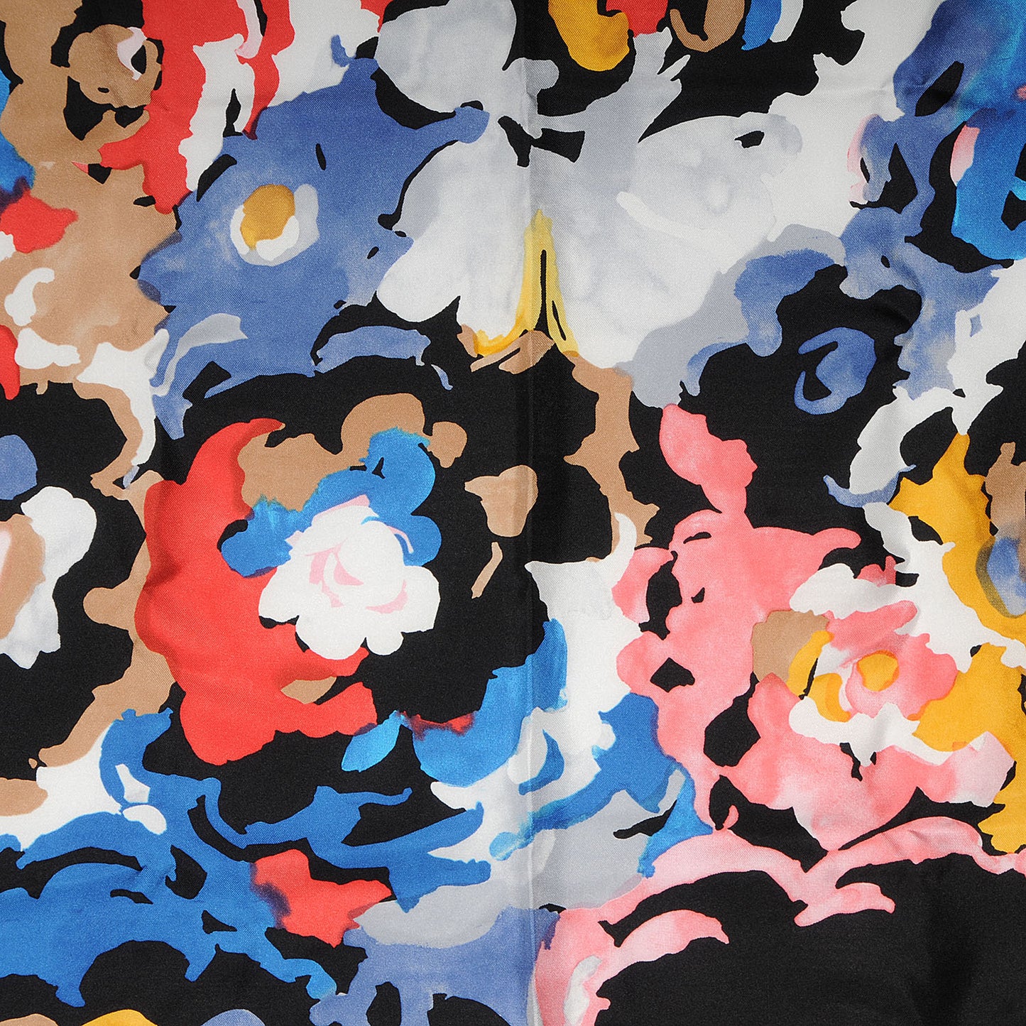 Silk CC Watercolor Camellia Flower Scarf Black
