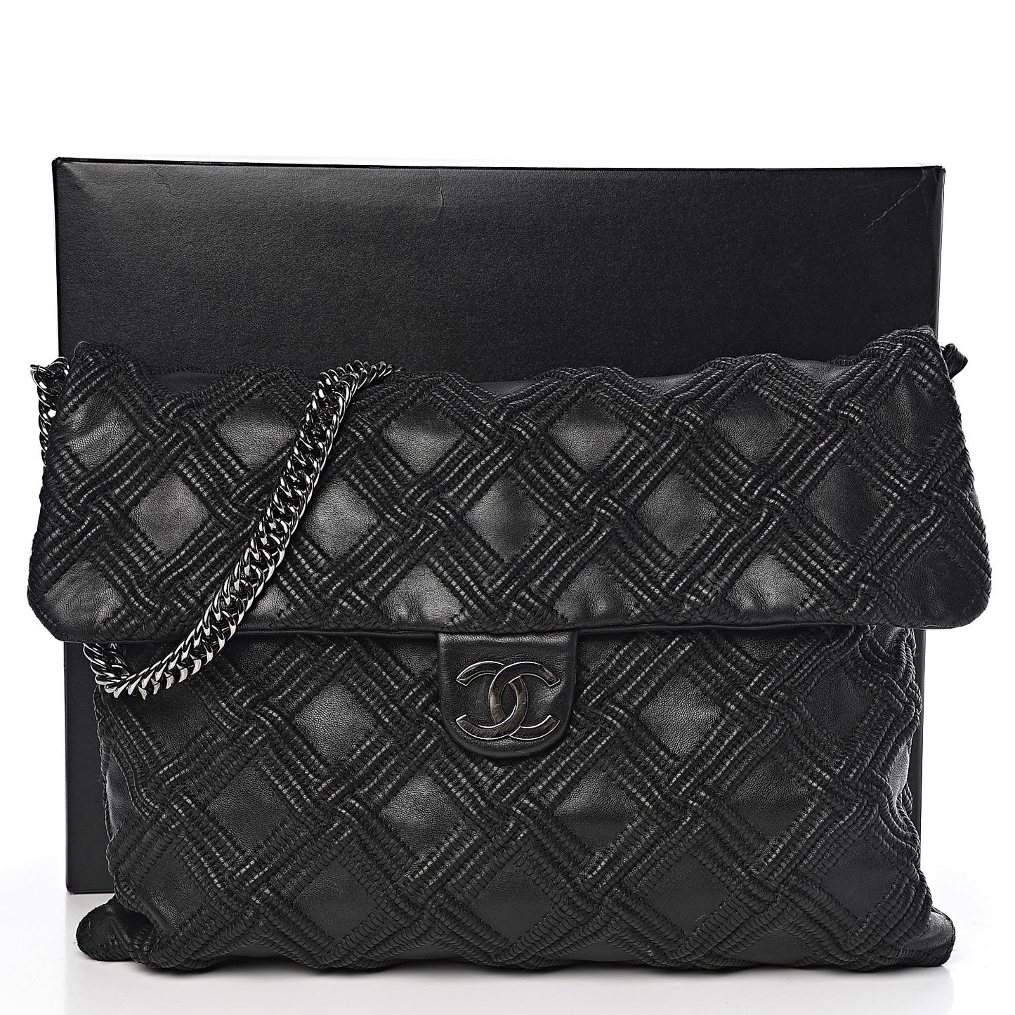 Lambskin Stitched Large Walk Of Fame Flap Black