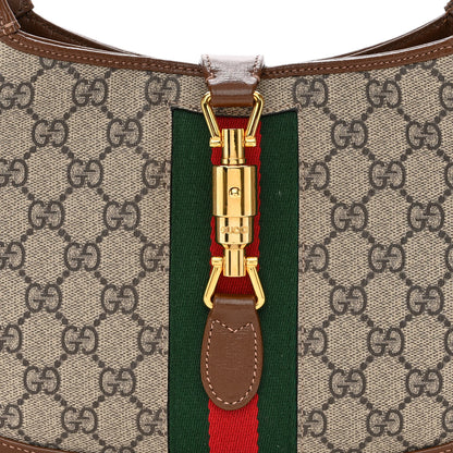 Gucci GG Supreme Monogram Azalea Calfskin Web Small Jackie 1961 Hobo Beige Ebony Brown Sugar 8 of 10