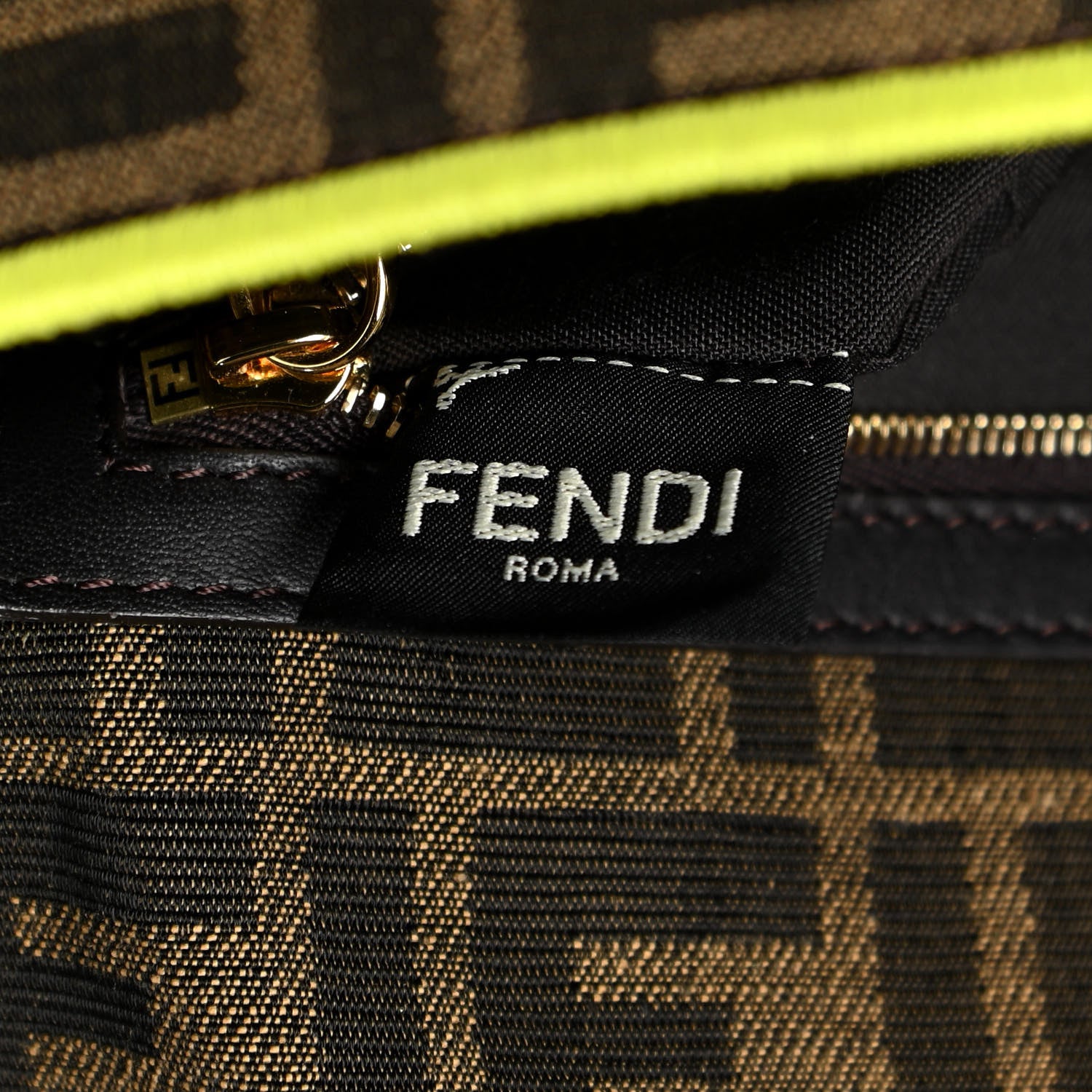 Fendi Fabric Jacquard FF 1974 Large Baguette Tobacco Moro Giallo Fluo 6 of 11