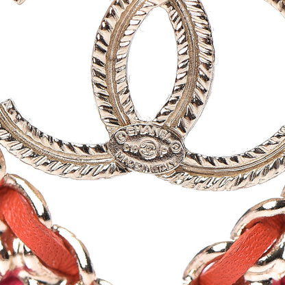 Chanel Metal Calfskin Braided Heart CC Brooch Pink Red Gold 4 of 5