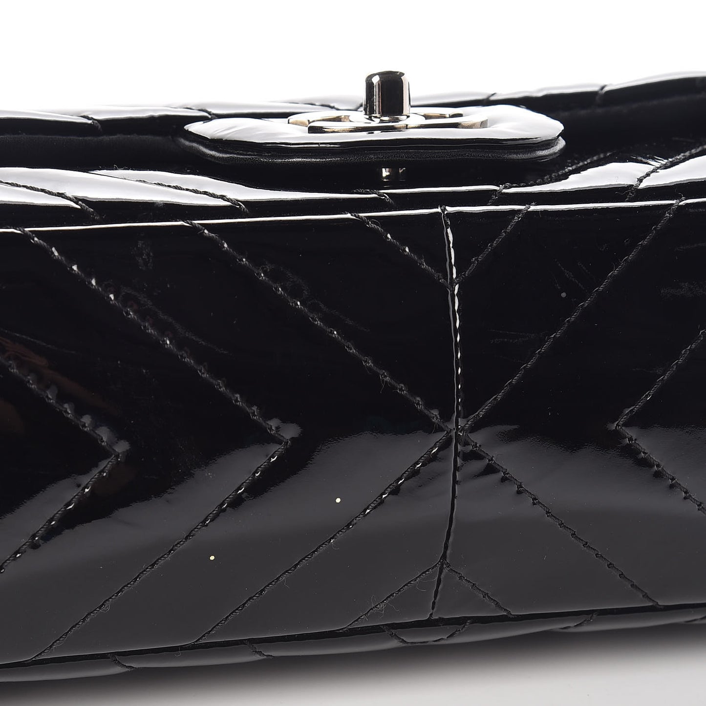 Patent Chevron Quilted Jumbo Single Flap Black