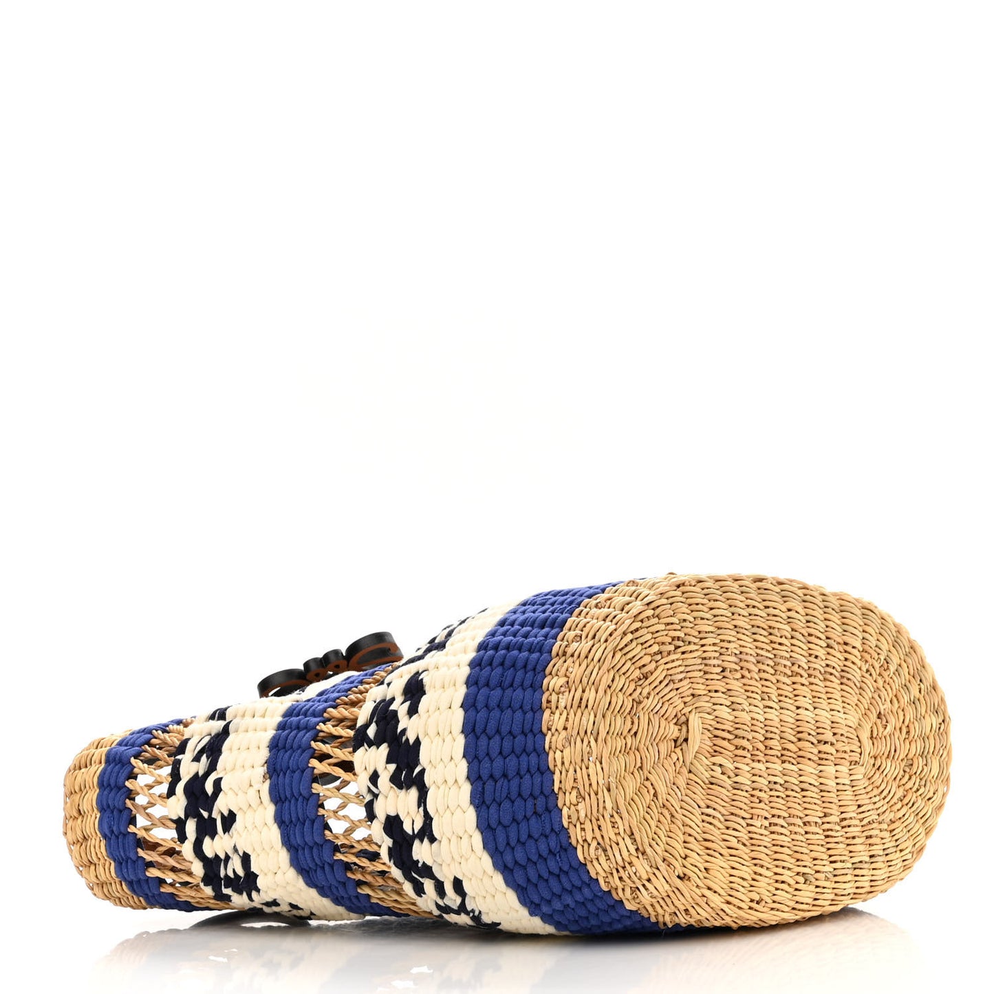 Elephant Grass Fabric Calfskin Woven Basket Tote Natural Blue
