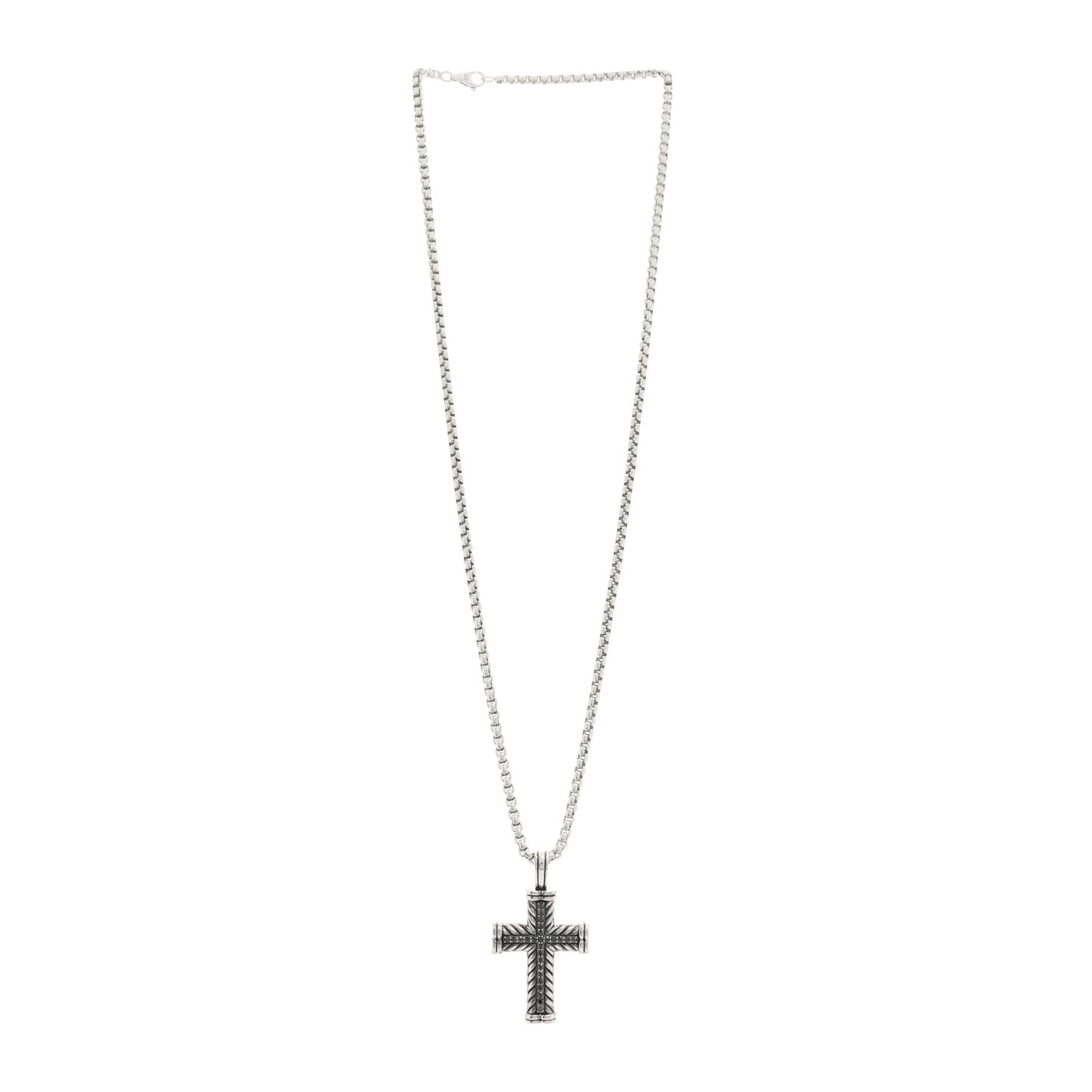 Sterling Silver Black Diamond Chevron Cross Pave Pendant Necklace