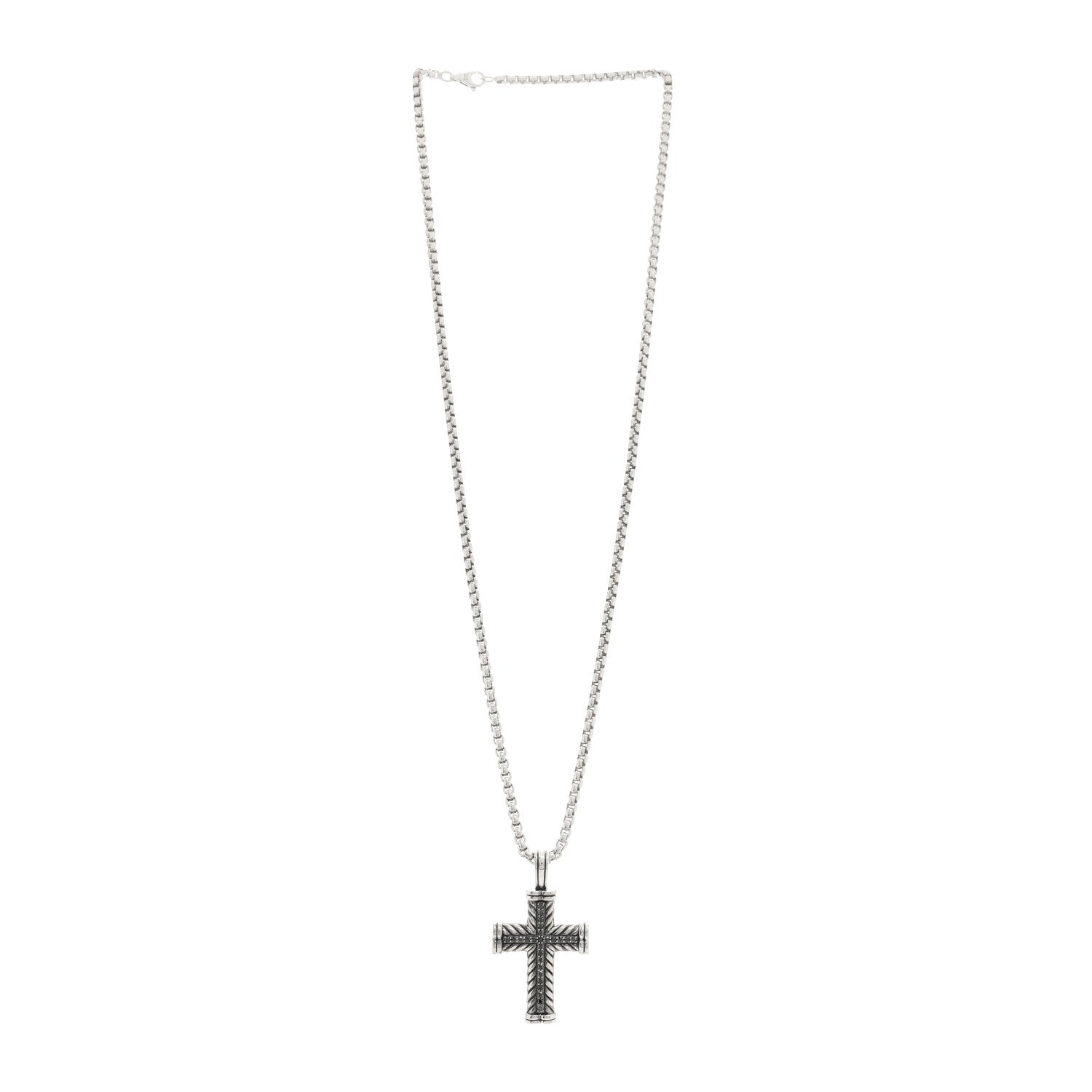 David Yurman Sterling Silver Black Diamond Chevron Cross Pave Pendant Necklace 2 of 4