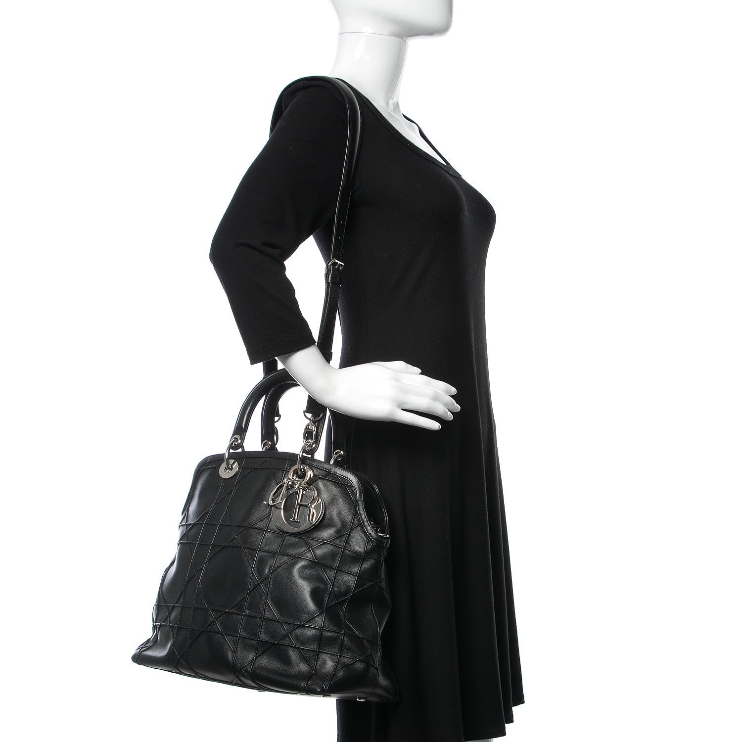Christian Dior Lambskin Cannage Medium Granville Tote Black 2 of 8