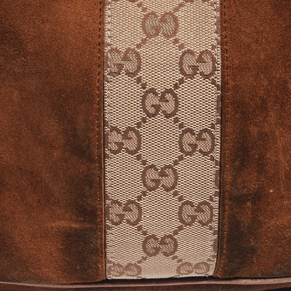 Gucci Suede Monogram Drawstring Shoulder Bag Brown 9 of 14