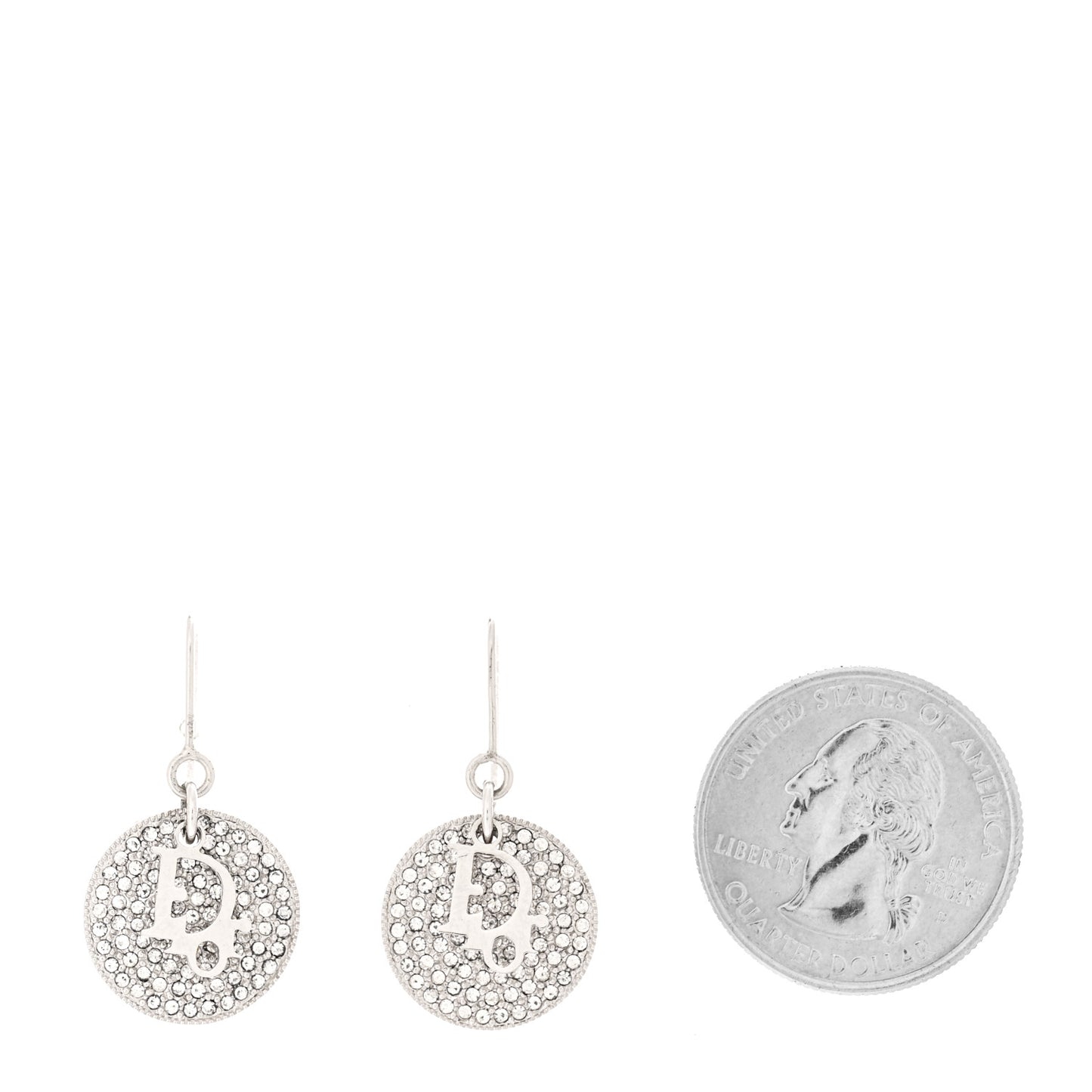 Metal Crystal Logo Round Drop Earrings Silver