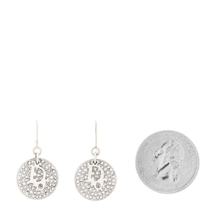 Christian Dior Metal Crystal Logo Round Drop Earrings Silver 2 of 4